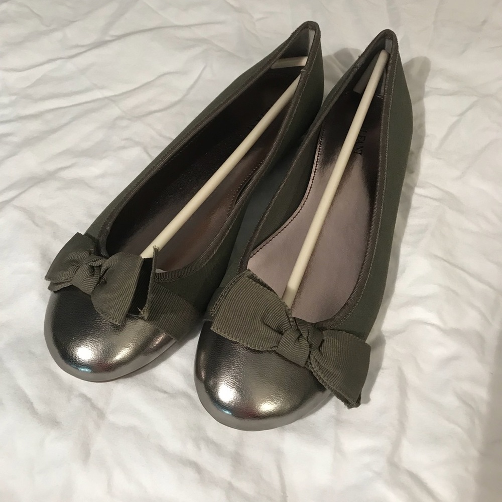 green ballet flats with bow